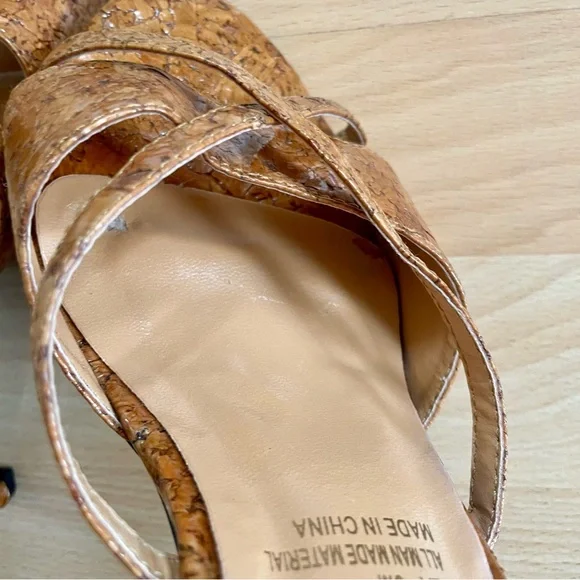 Andiamo Women's Patent Cork Slip On Strappy Heels Wrap Sandals Open Back, Brown - Picture 7 of 9